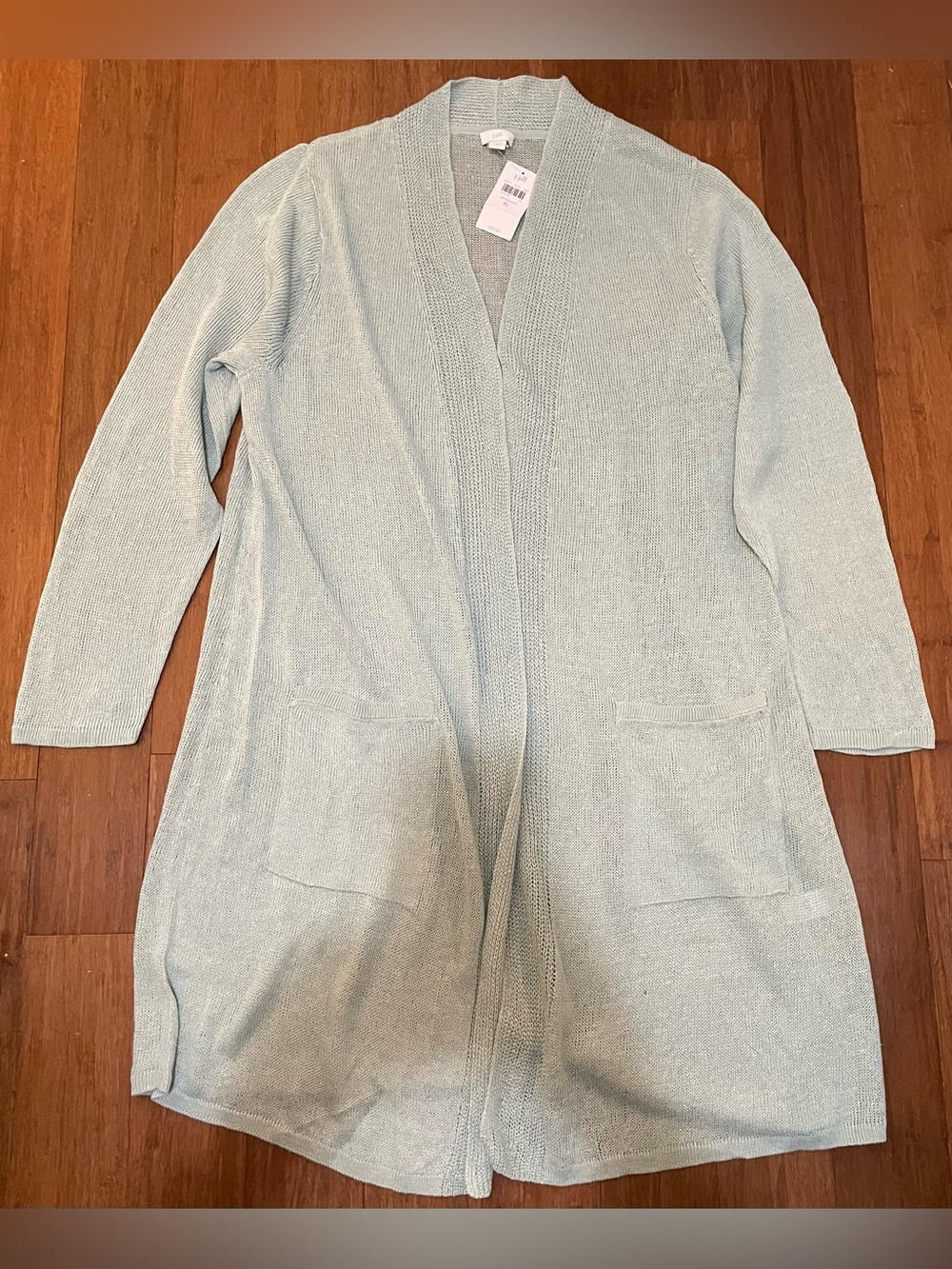 J Jill Cardigan NWT Long Line Sweater XL Linen BlSeaglass Green Open Knit Beach